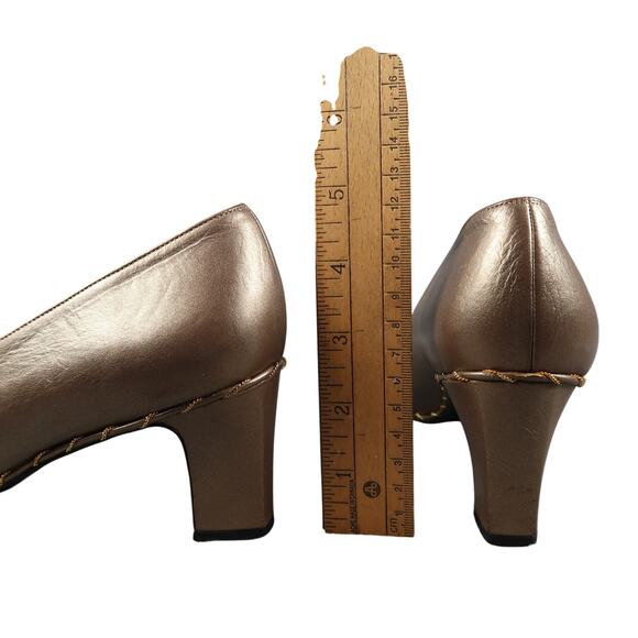 Stuart Weitzman Shoes Womens 8.5 Pump Classic Retro Leather Metallic Chunky Heel - Picture 6 of 13